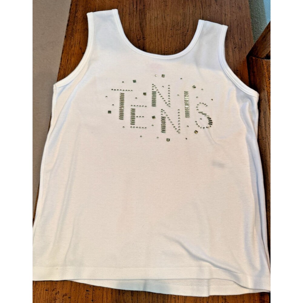 NATALIE Tank Tennis Top White + Gold Metallic Motif Women's Athletic Size Medium
